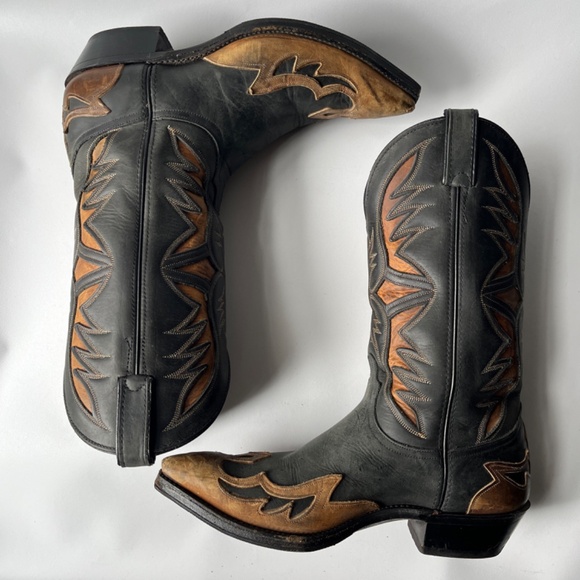 Vintage Size 9 1/2 Code West Mens Cowboy Boots Matte Distressed Leather - Picture 4 of 16